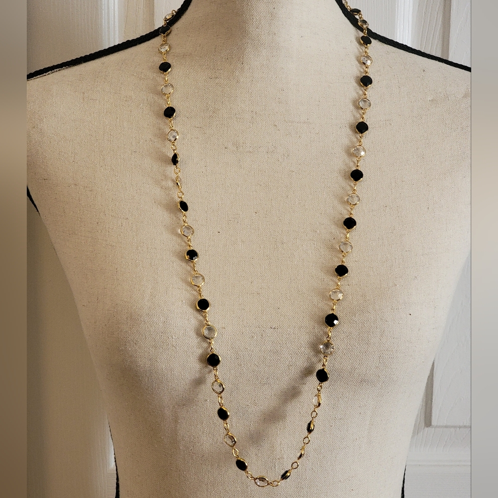 Vintage Gold Tone Austrian Crystal Necklace & Earring Set Dangle
